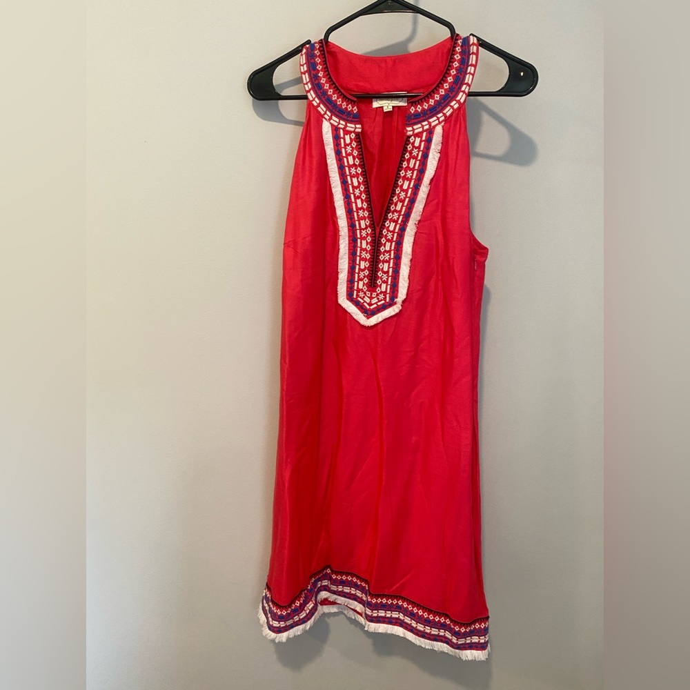 Mud Pie Red Embroidered Sleeveless Shift Dress